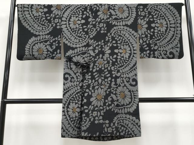平和屋着物▽極上　スリーシーズン　春夏秋　塵除け　道中着　ロング丈　紗紬　花唐草文　黒地　逸品　CYAA4807s6 heiwaya-2025_caau5547