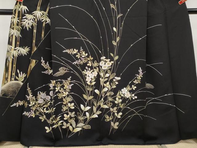 平和屋本店●極上　中国三大刺繍　相良刺繍　総刺繍　訪問着　枝花文　黒地　金糸　逸品　CYAA4821s6 平和屋本店○極上 中国三大刺繍 スワトウ刺繍 汕頭刺繍 訪問着 鴛鴦花
