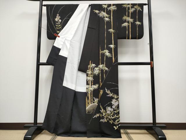 平和屋本店○極上 中国三大刺繍 相良刺繍 総刺繍 訪問着 枝花文 黒地