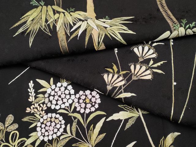 平和屋本店●極上　中国三大刺繍　相良刺繍　総刺繍　訪問着　枝花文　黒地　金糸　逸品　CYAA4821s6 平和屋本店○極上 中国三大刺繍 相良刺繍 総刺繍 訪問着 枝花文 黒地