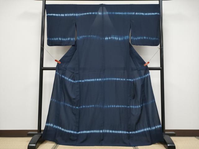 平和屋着物＊極上　夏物　撫松庵　訪問着・浴衣兼用　セオアルファ　横段文　濃紺地　洗える着物　逸品　CYAA4861s6