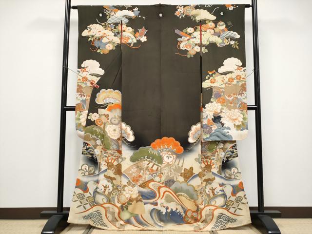 平和屋着物●つけ帯　紬地　横段文　正絹　逸品　DABB7409op 平和屋着物○九寸名古屋帯 ぜんまい紬 型染 花蝶丸文 正絹 逸品