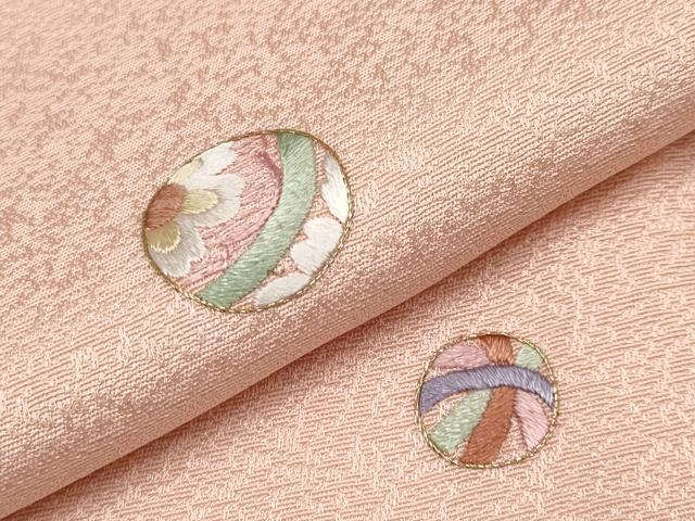 平和屋着物●極上　小紋　総刺繍　鞠花文　一斤染色地　逸品　CYAA4933s6_7