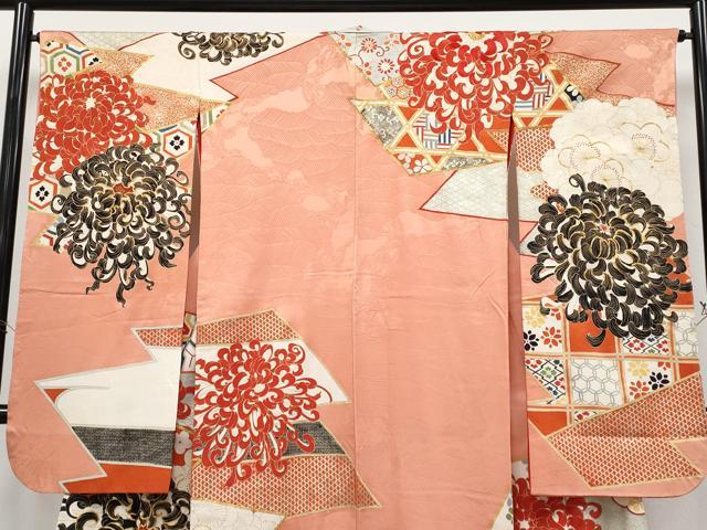 平和屋本店●極上　アンティーク　大正ロマン　中国三大刺繍　相良刺繍　駒刺繍　振袖　乱菊　梅　金彩　曙色地　逸品　CYAA4948s6_2