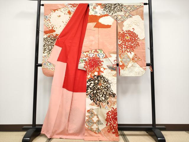 平和屋本店●極上　アンティーク　大正ロマン　中国三大刺繍　相良刺繍　駒刺繍　振袖　乱菊　梅　金彩　曙色地　逸品　CYAA4948s6_1