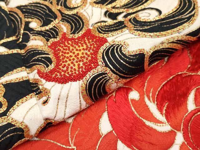 平和屋本店●極上　アンティーク　大正ロマン　中国三大刺繍　相良刺繍　駒刺繍　振袖　乱菊　梅　金彩　曙色地　逸品　CYAA4948s6_6