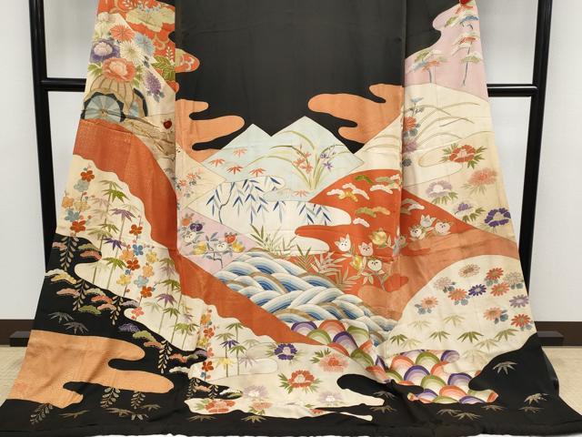 平和屋本店○極上 アンティーク 大正ロマン お引きずり・お引き摺り 黒