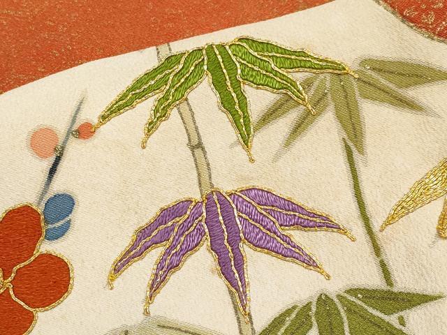 平和屋本店●極上　アンティーク　大正ロマン　お引きずり・お引き摺り　黒留袖　駒刺繍　霞枝花文　金彩　逸品　CYAA4993s6 平和屋本店○極上 アンティーク 大正ロマン お引きずり・お引き摺り 黒