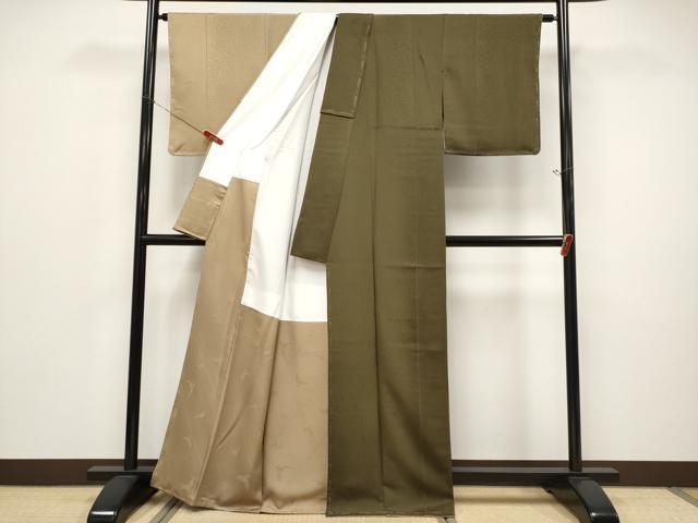 平和屋着物●極上　染色作家　斉藤三才　訪問着　間道　暈し染め　海松色×榛色　逸品　未使用　CYAA5007s6_1