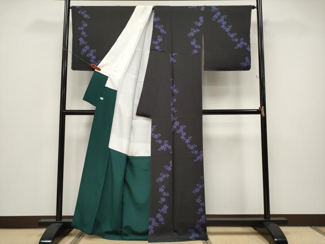 平和屋着物●極上　世界的人形師　辻村寿三郎　ジュサブロー　小紋　舞桜文　黒地　ほていや扱い　逸品　未使用　CYAA5010s6_2