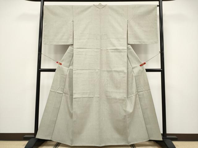 平和屋本店▽極上 本場結城紬 重要無形文化財 単衣 色無地 砂色 証紙 
