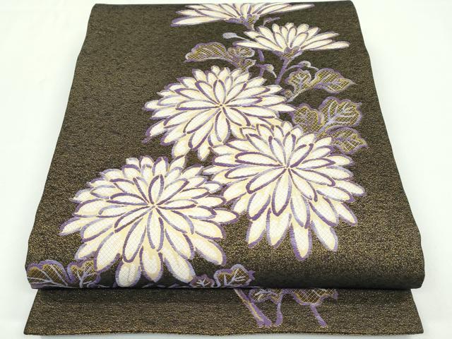 平和屋本店■極上　人間国宝　森口華弘　佐賀錦　六通太鼓柄袋帯　菊　金糸　逸品　未使用　CZAA1196s5