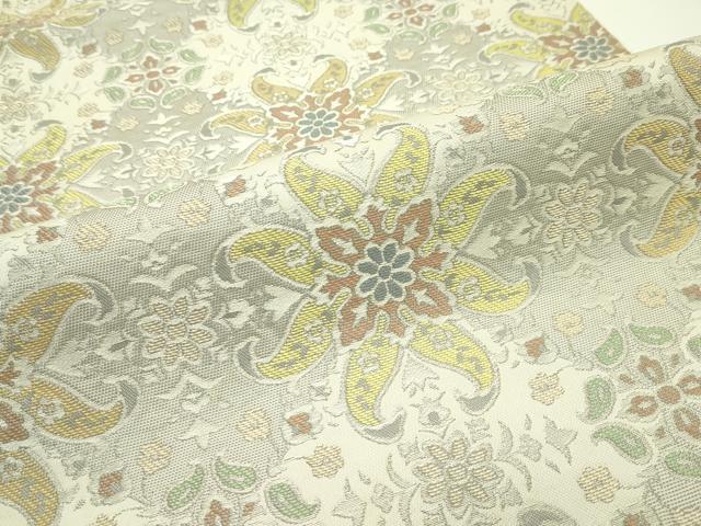 平和屋本店□極上 西陣 川島織物 六通柄 本袋帯 草花文 銀糸