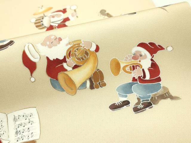 定番，100%新品 平和屋本店■極上　塩瀬　九寸名古屋帯　サンタクロース　金彩　伊と幸　五泉　淡香色地　鈴乃屋扱い　反端付き　逸品　CZAA1326s5