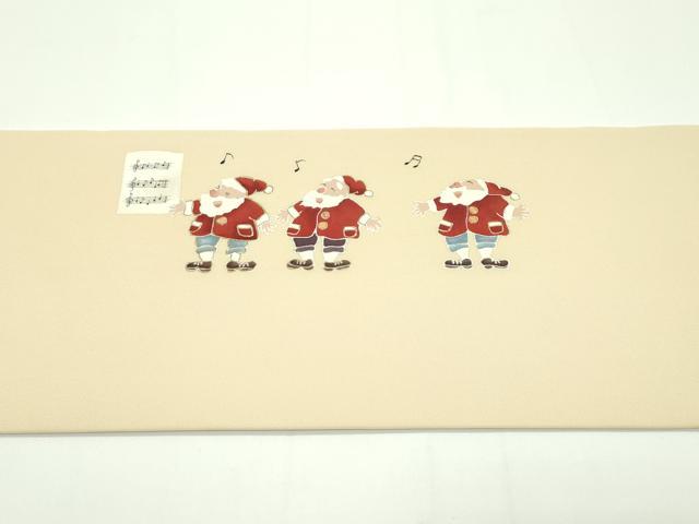定番，100%新品 平和屋本店■極上　塩瀬　九寸名古屋帯　サンタクロース　金彩　伊と幸　五泉　淡香色地　鈴乃屋扱い　反端付き　逸品　CZAA1326s5