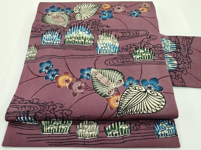 平和屋本店■極上　伊差川紅型工房　伊差川洋子作　九寸名古屋帯　葵　鬼しぼ縮緬　逸品　CZAA1334s5