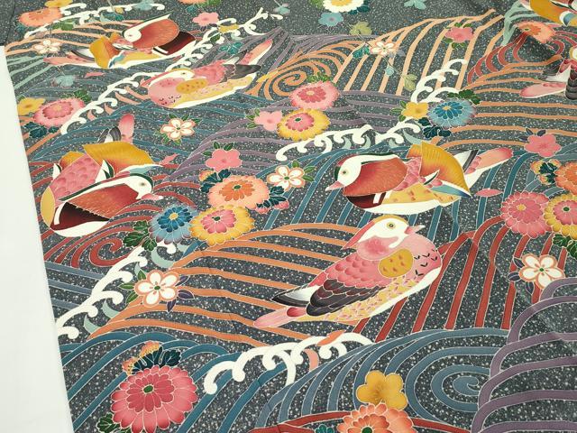 平和屋本店□極上 京加賀友禅 松本健一 振袖 鴛鴦 たたき染め 逸品