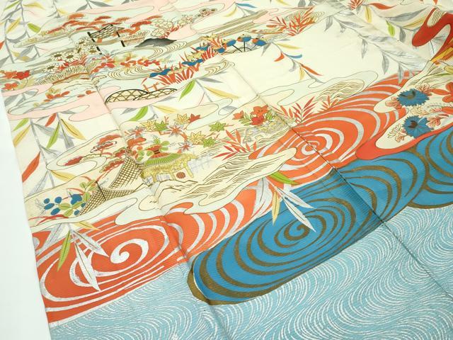 平和屋本店■希少　夏物　アンティーク　振袖　刺繍　絽　御所解文　金銀糸　逸品　CZAA1507s5 平和屋本店□希少 夏物 アンティーク 振袖 刺繍 絽 御所解文 金銀糸