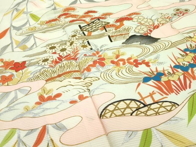 平和屋本店■希少　夏物　アンティーク　振袖　刺繍　絽　御所解文　金銀糸　逸品　CZAA1507s5 平和屋本店□希少 夏物 アンティーク 振袖 刺繍 絽 御所解文 金銀糸