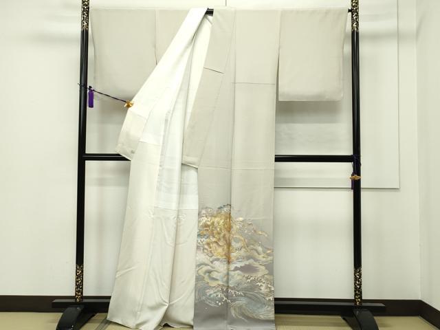 平和屋本店■極上　金彩友禅　卓越技能者・名工・和田光正　色留訪問着　風神雷神　金銀彩　白橡色地　逸品　CZAA1543s5_1