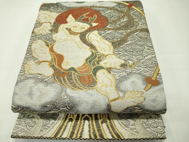 平和屋本店■極上　両面　スリーシーズン　太鼓柄袋帯　風神雷神　三重ベール織　金銀糸　逸品　CZAA1701s5