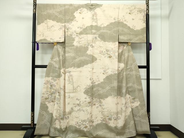 平和屋本店■極上　染織の名門　しょうざん  生紬　訪問着　吉祥草花文　金彩　逸品　CZAA3100s5