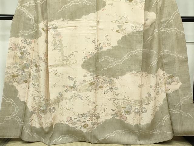 平和屋本店□極上 染織の名門 しょうざん 生紬 訪問着 吉祥草花文