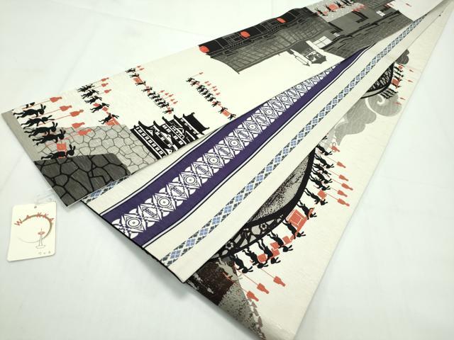 平和屋着物▽上質な色無地 単衣 枝葉地紋 白茶色 正絹 逸品