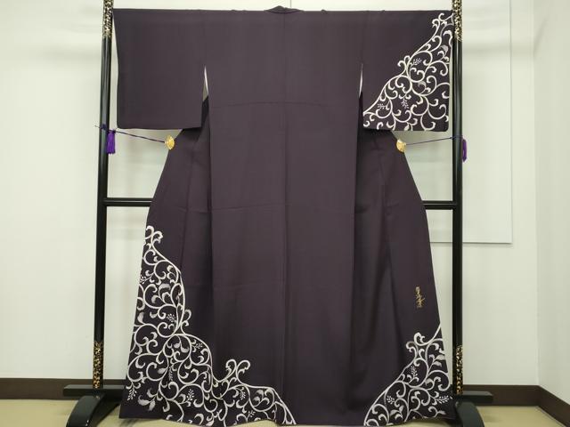 平和屋着物□極上 訪問着 めがね織 銀糸 絹鼠色地 逸品 未