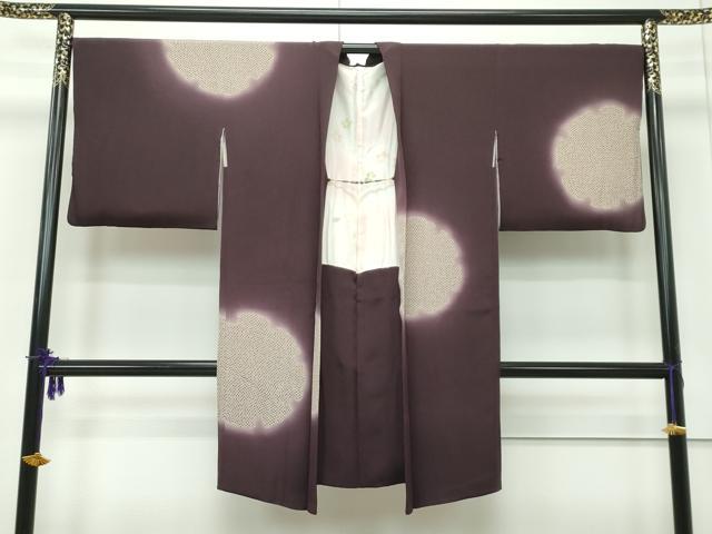 平和屋着物□極上 小紋 鹿の子雪輪文 暈し染め 紺鼠色地