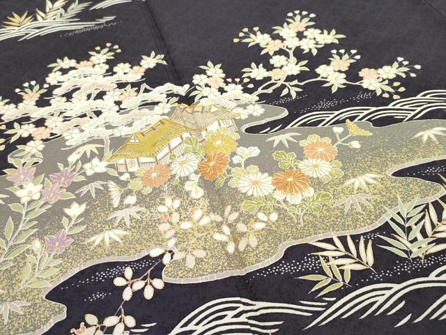 平和屋本店□極上 染匠 久保耕 訪問着 駒刺繍 風景文 金彩