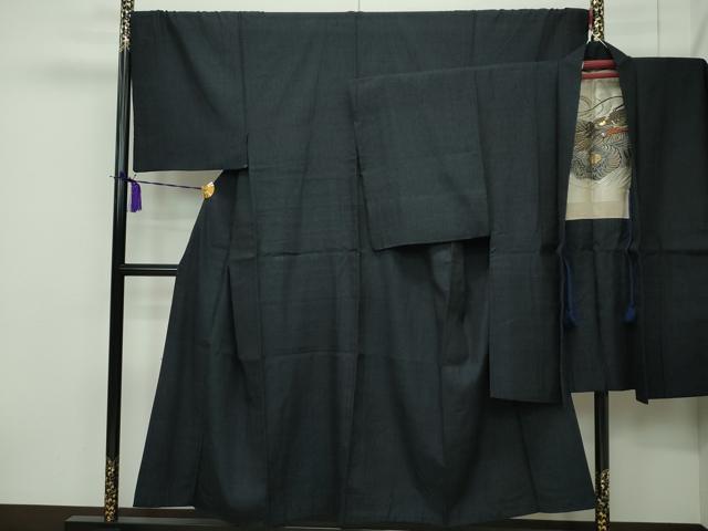 平和屋本店■極上　男性　紬　アンサンブル　キングサイズ　濃紺　羽裏：龍　逸品　CZAA1732s5