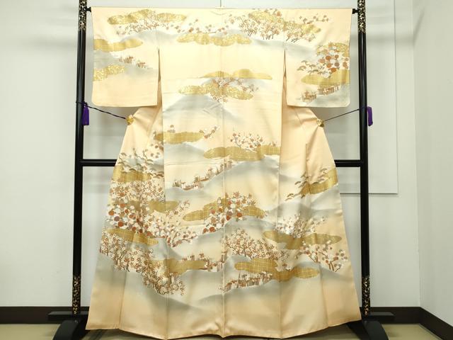 総刺繍　更紗唐草文　暈し染め　銀糸 花柄刺繍 訪問着 平和屋□極上 訪問着 総刺繍 更紗唐草文 暈し染め 銀糸 逸品