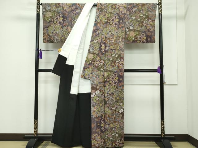 平和屋2■極上　お召・和装バッグセット　天目織　花唐草文　逸品　DZAA1585kh4 平和屋2□極上 お召・和装バッグセット 天目織 花唐草文 逸品 DZAA1585kh4