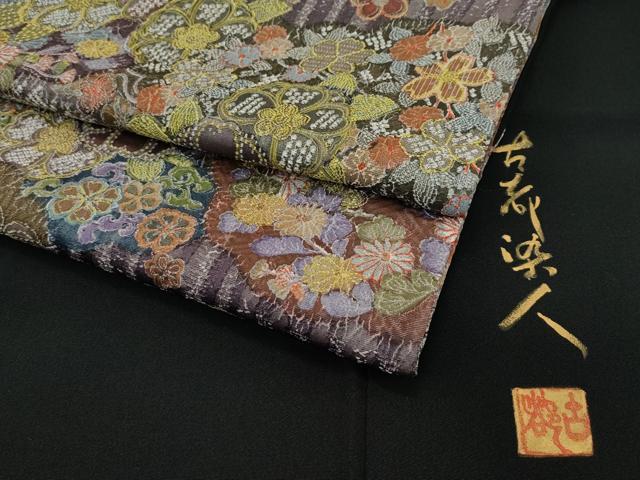 平和屋2■極上　お召・和装バッグセット　天目織　花唐草文　逸品　DZAA1585kh4 平和屋2□極上 お召・和装バッグセット 天目織 花唐草文 逸品 DZAA1585kh4