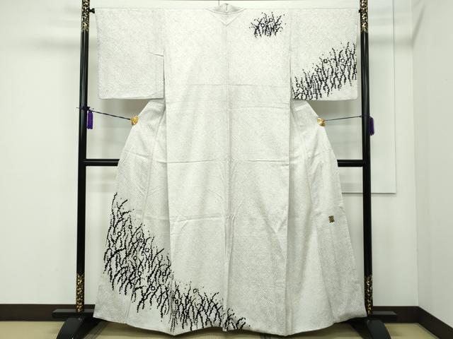 平和屋着物○色留訪問着 紬地 刺し子 切嵌 花菱文 正絹