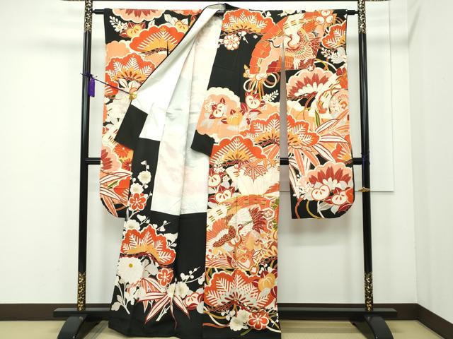 平和屋着物●アンティーク　大正ロマン　色留袖　友禅　相良刺繍　鴛鴦菊牡丹文　暈し染め　正絹　逸品　AAAT6616ck 平和屋着物○アンティーク 大正ロマン 色留袖 友禅 相良刺繍 鴛鴦菊牡丹文