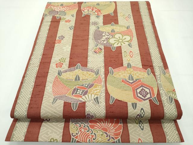 平和屋本店■極上　石川県指定無形文化財　牛首紬　白山工房　手織り　全通柄袋帯　糸巻き花間道　逸品　CZAA1771s5