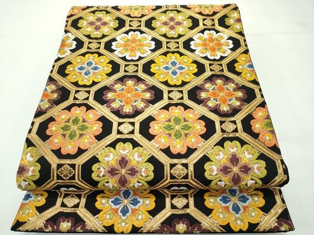 平和屋2■極上　西陣　河合美術織物謹製　六通柄袋帯　唐織　入子菱花文　金糸　逸品　DZAA1380kh4 平和屋本店□極上 西陣 河合美術織物謹製 六通柄袋帯 唐織 網目