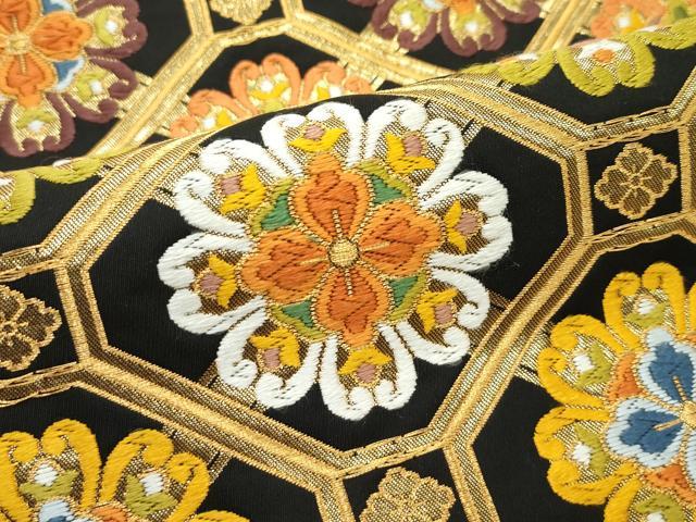 平和屋2■極上　西陣　河合美術織物謹製　六通柄袋帯　唐織　入子菱花文　金糸　逸品　DZAA1380kh4 平和屋本店□極上 西陣 河合美術織物謹製 六通柄袋帯 唐織 網目