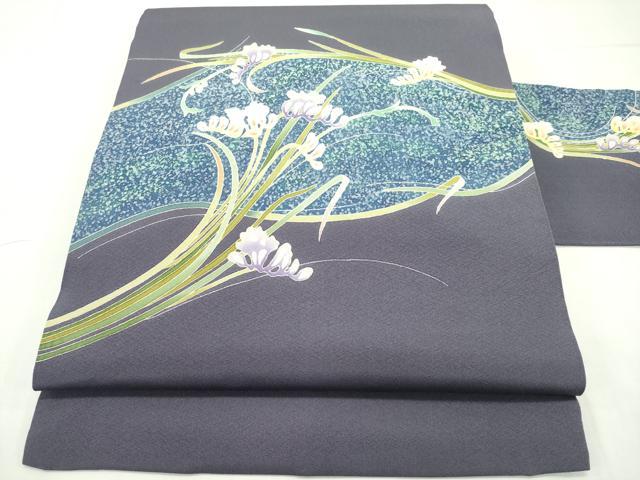 平和屋本店■極上　本加賀友禅作家　庄田和晃　九寸名古屋帯　草花文　藤煤竹色地　反端付き　逸品　未使用　CZAA1800s5