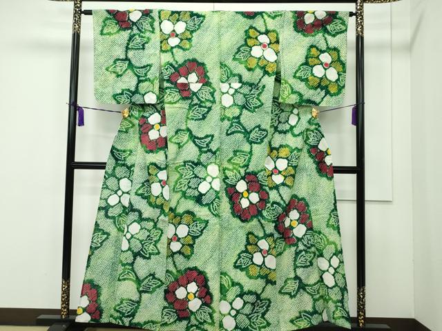 平和屋本店■極上　夏物　浴衣　有松鳴海絞り　草花文　綿　逸品　未使用　CZAA1833s5