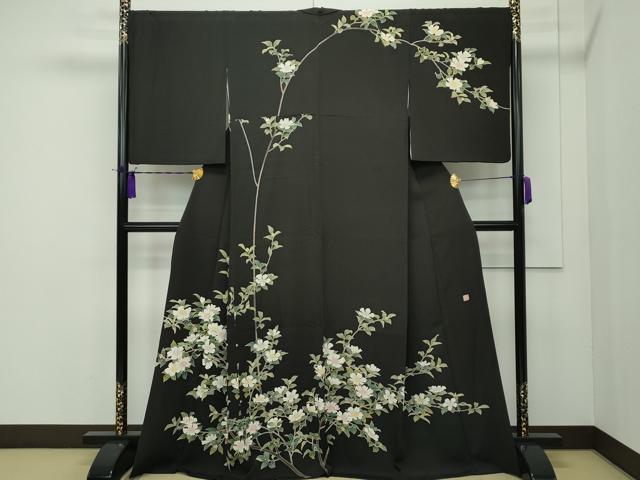 平和屋本店□極上 名門染元 秀美 十日町友禅 訪問着 夜桜 紫黒色