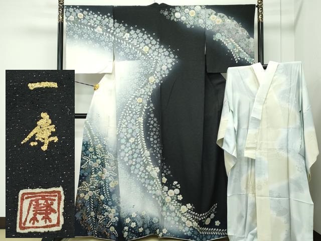 平和屋本店■極上　吉乃一廉　幻の辻が花　訪問着・長襦袢セット　絞り　暈し染め　銀通し地　逸品　CZAA1893s5