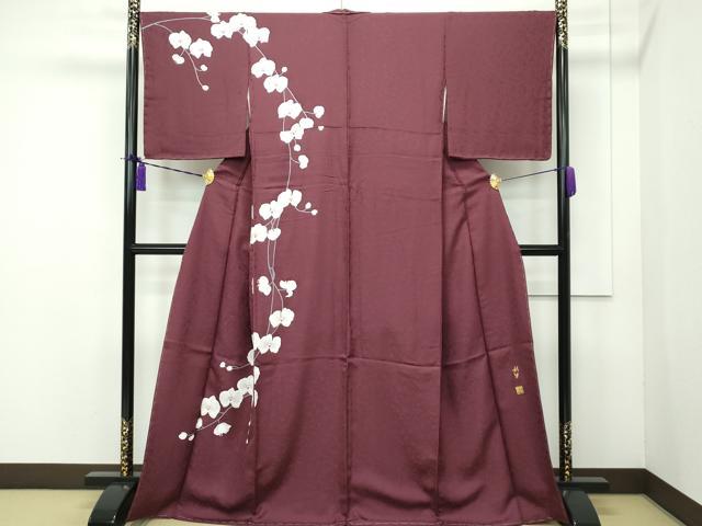 平和屋本店■極上　染色作家　寺島利男　訪問着　胡蝶蘭　紅檜皮色地　京都きもの友禅扱い　逸品　未使用　CZAA1901s5