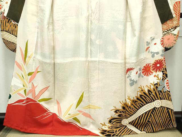 平和屋本店□極上 アンティーク 大正ロマン 振袖 駒刺繍 孔雀花文 金彩