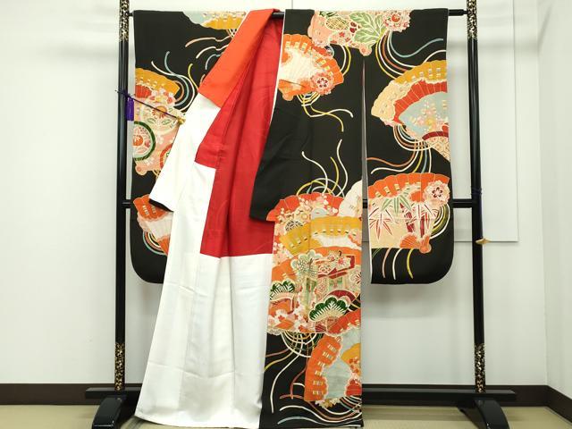 平和屋着物○豪華振袖 舞桜 檜扇花文 暈し染め 金彩