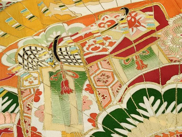 平和屋着物◎アンティーク 大正ロマン 丸帯 唐織 飛鶴吉祥花文 金銀糸