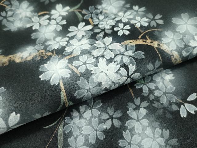 平和屋本店□極上 訪問着 作家物 手描き 夜桜 暈し染め 黒地 逸品