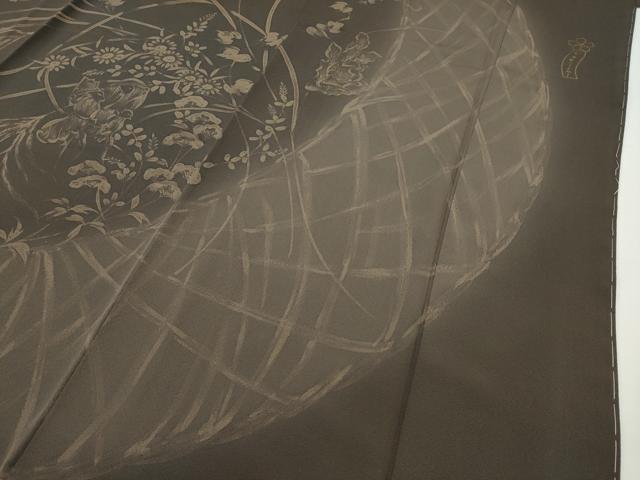 平和屋本店■極上　世界的人形師　辻村寿三郎　ジュサブロー　訪問着　刺繍　鳥獣戯画　暈し染め　赤墨色地　逸品　CZAA2003s5